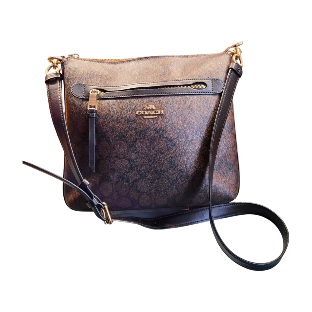 COACH Mae File Crossbody in Signature C Canvas F77885 Brown Black - Picture 4 of 15